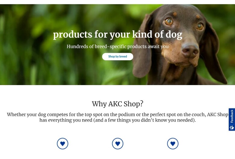 Loja Shopify do American Kennel Club.