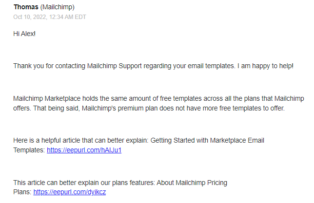 Mailchimp email support