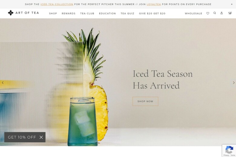 Page d’accueil de la boutique Shopify Art of Tea