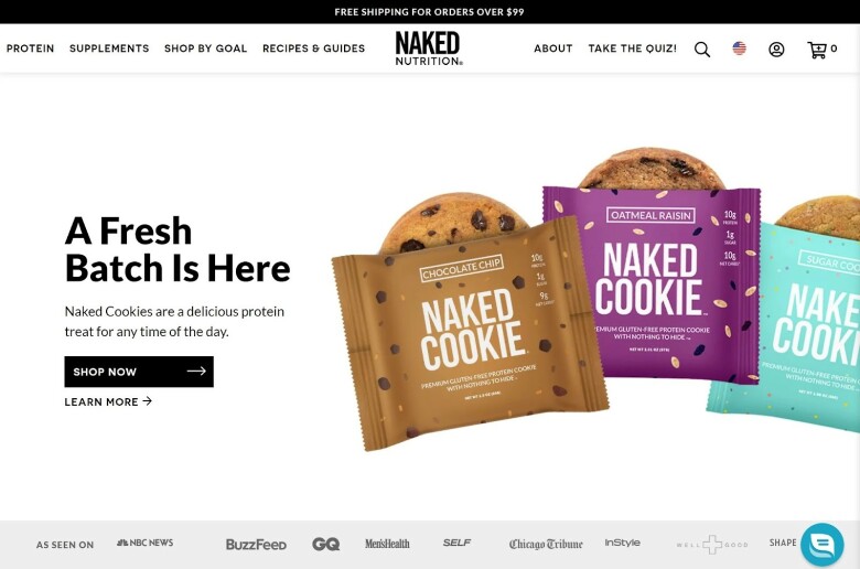 Page d’accueil de la boutique Shopify Naked Nutrition