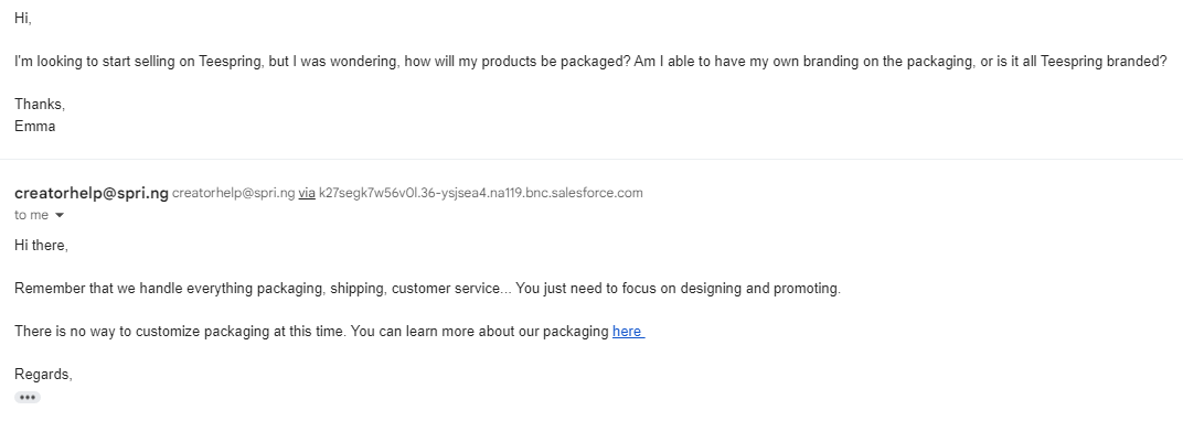 Teespring customer support