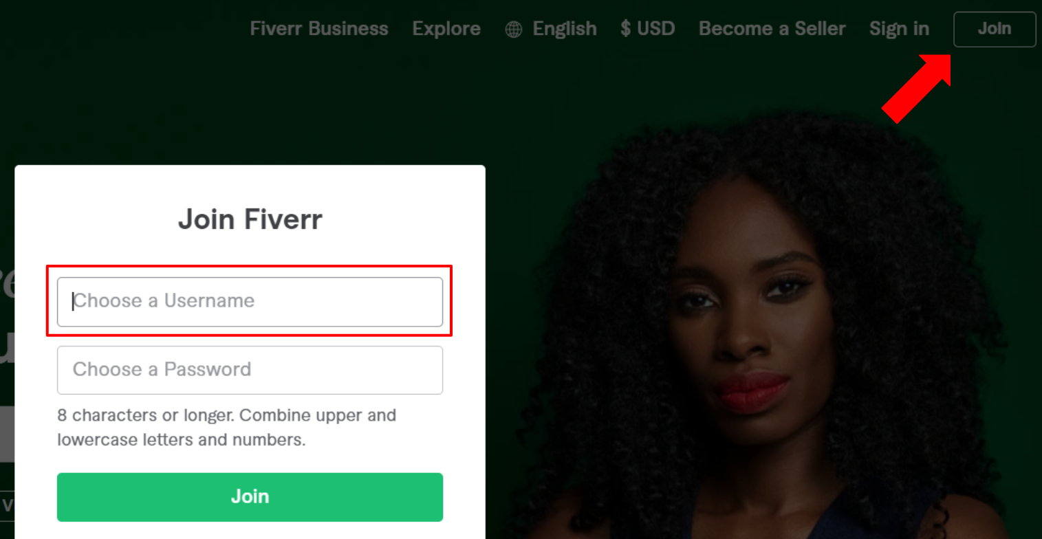 Fiverr sign-up process