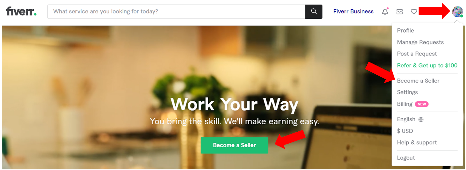 Steps to become a seller on Fiverr