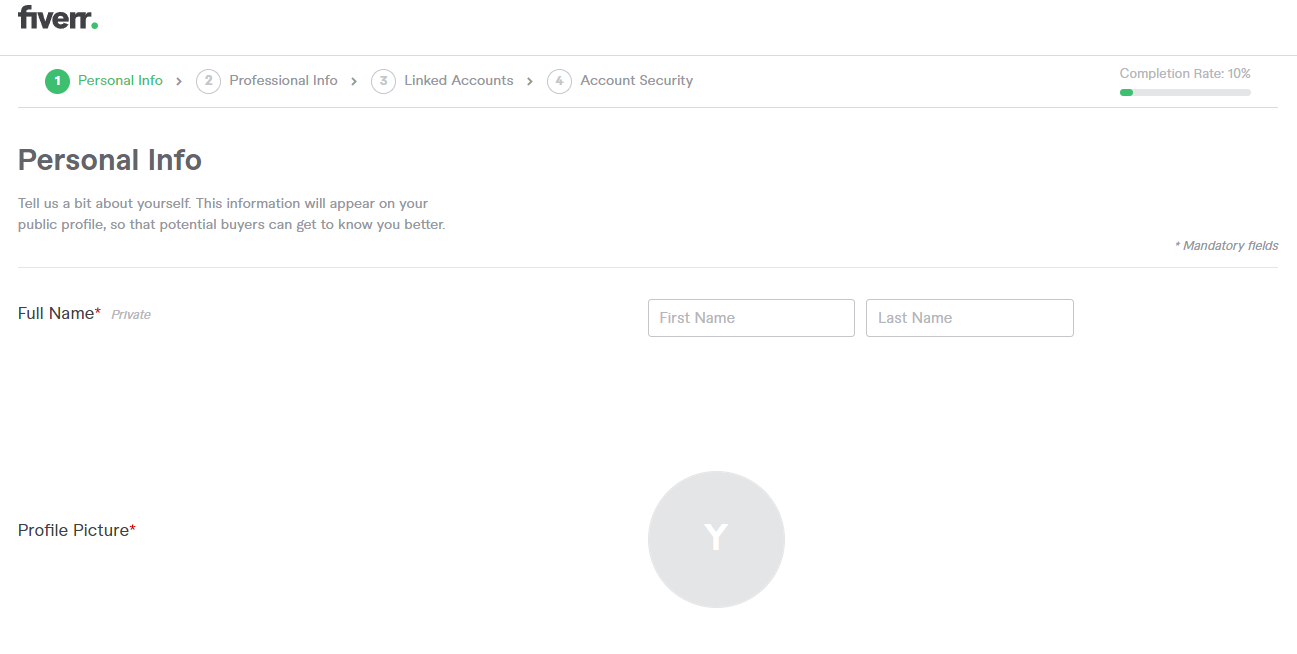 Fiverr seller profile form