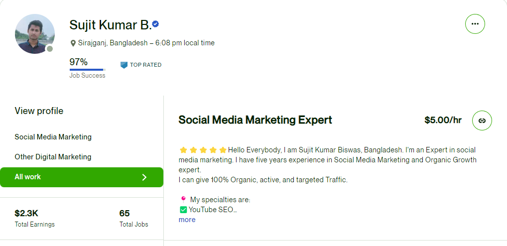 Sujit Kumar B. Upwork profile