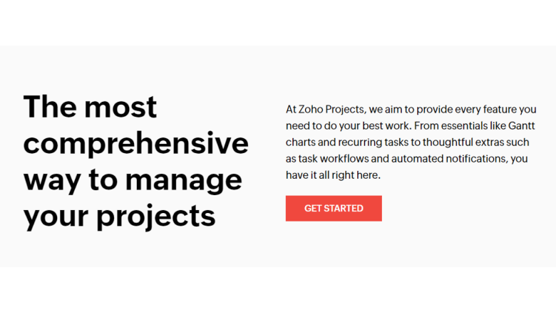 The Zoho Projects website