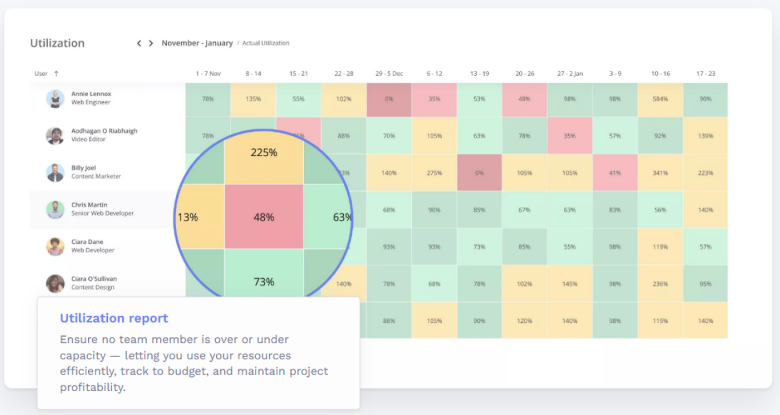 Teamwork's utilization report tool