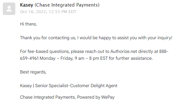 Chase Payment Solutions' customer support