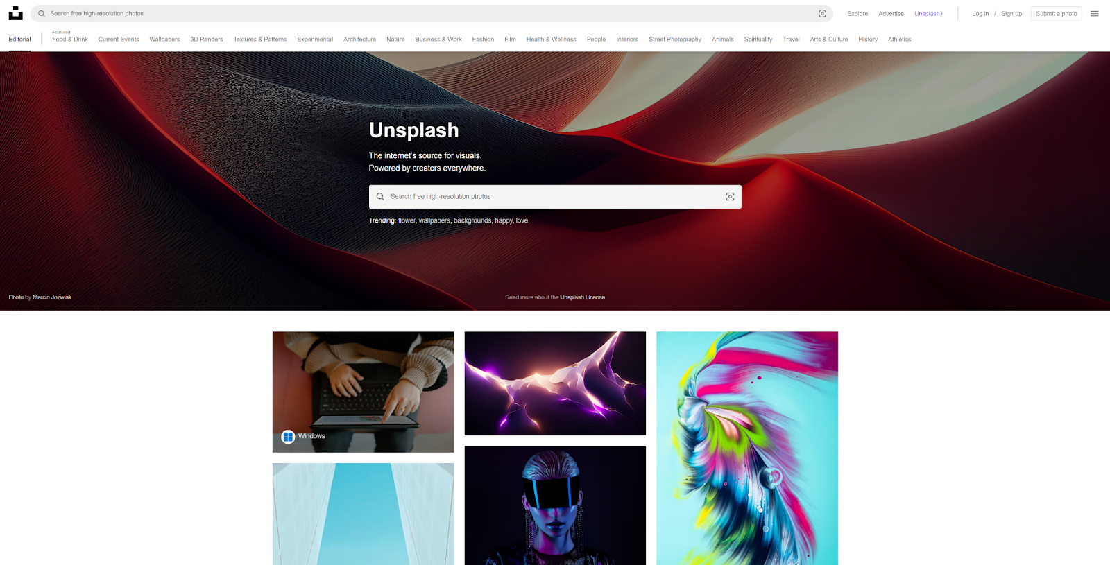 Unsplash's homepage