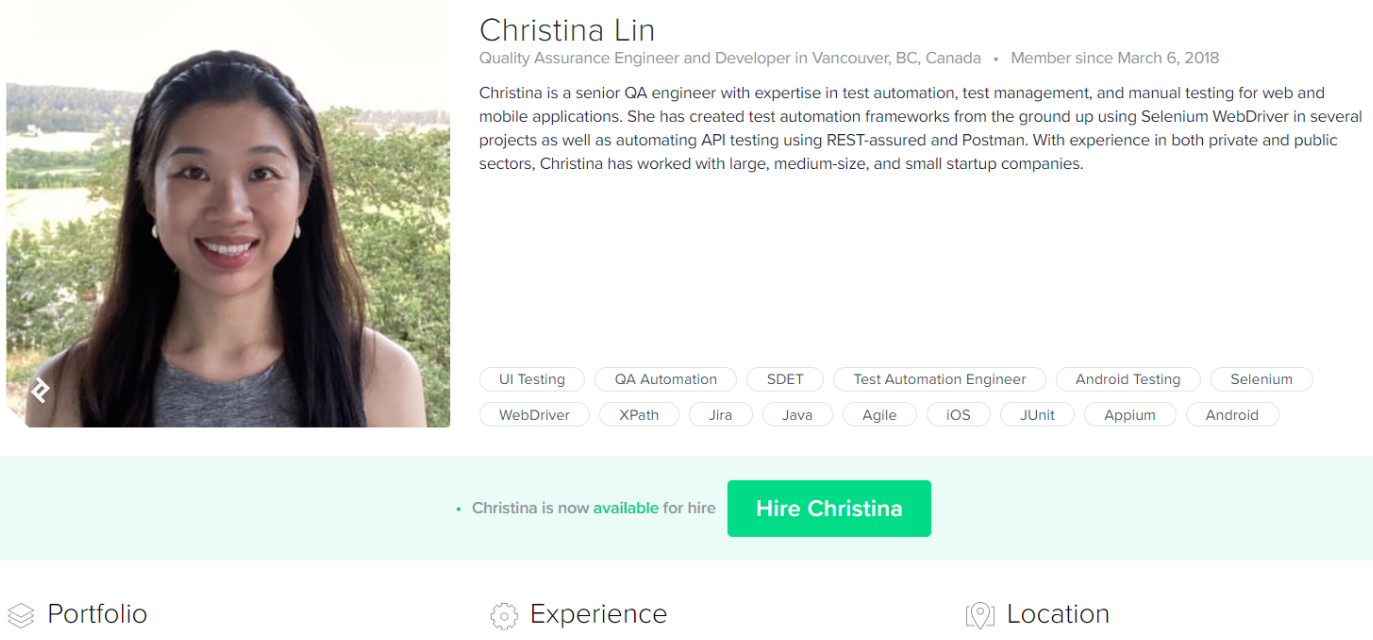 Toptal developer profile