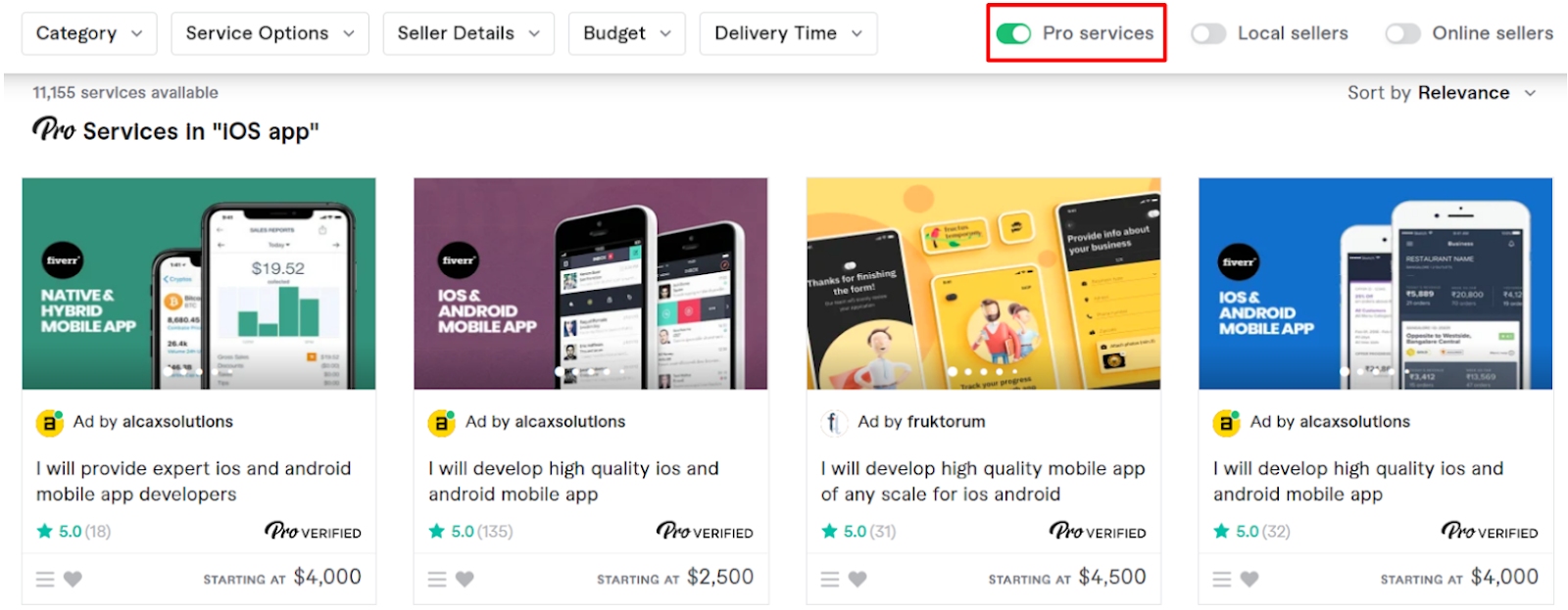 Fiverr Pro search results