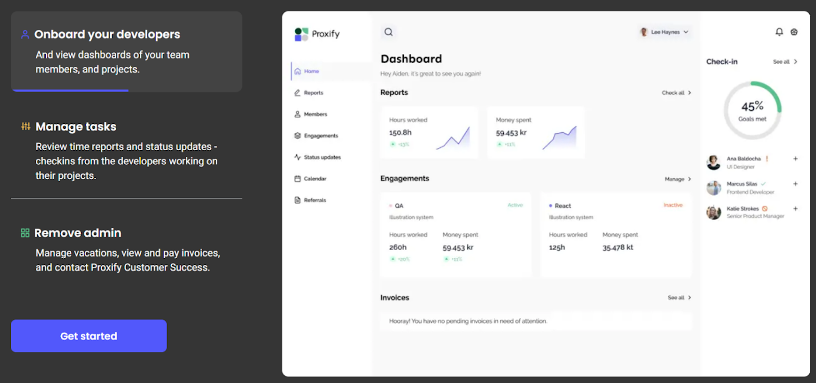 Proxify project management dashboard