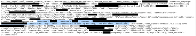 Example of transaction comment that exposed sensitive and personal details of a customer seeking help for sexual addiction.