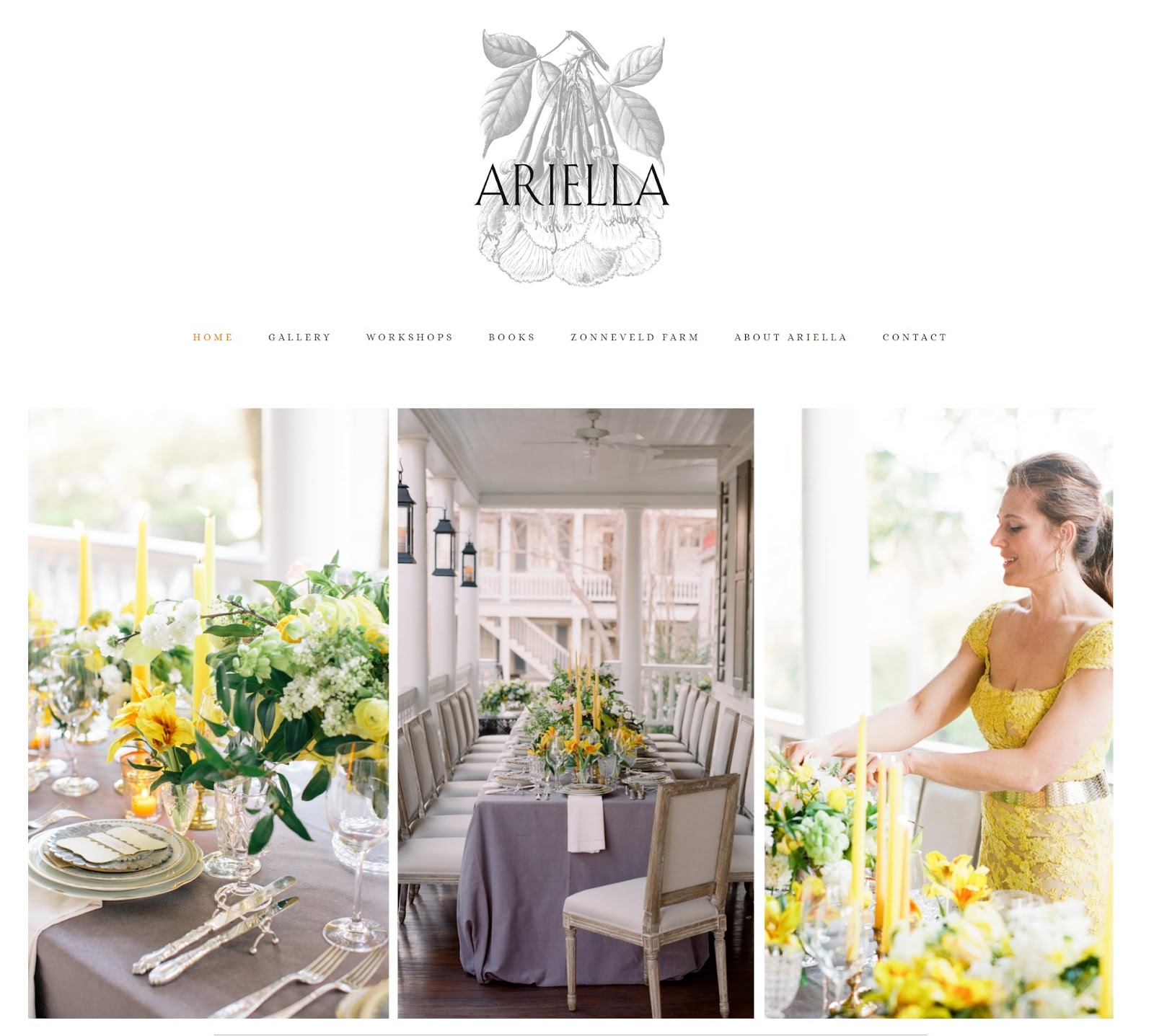 Ariella Chezar floral designs homepage with slideshow.