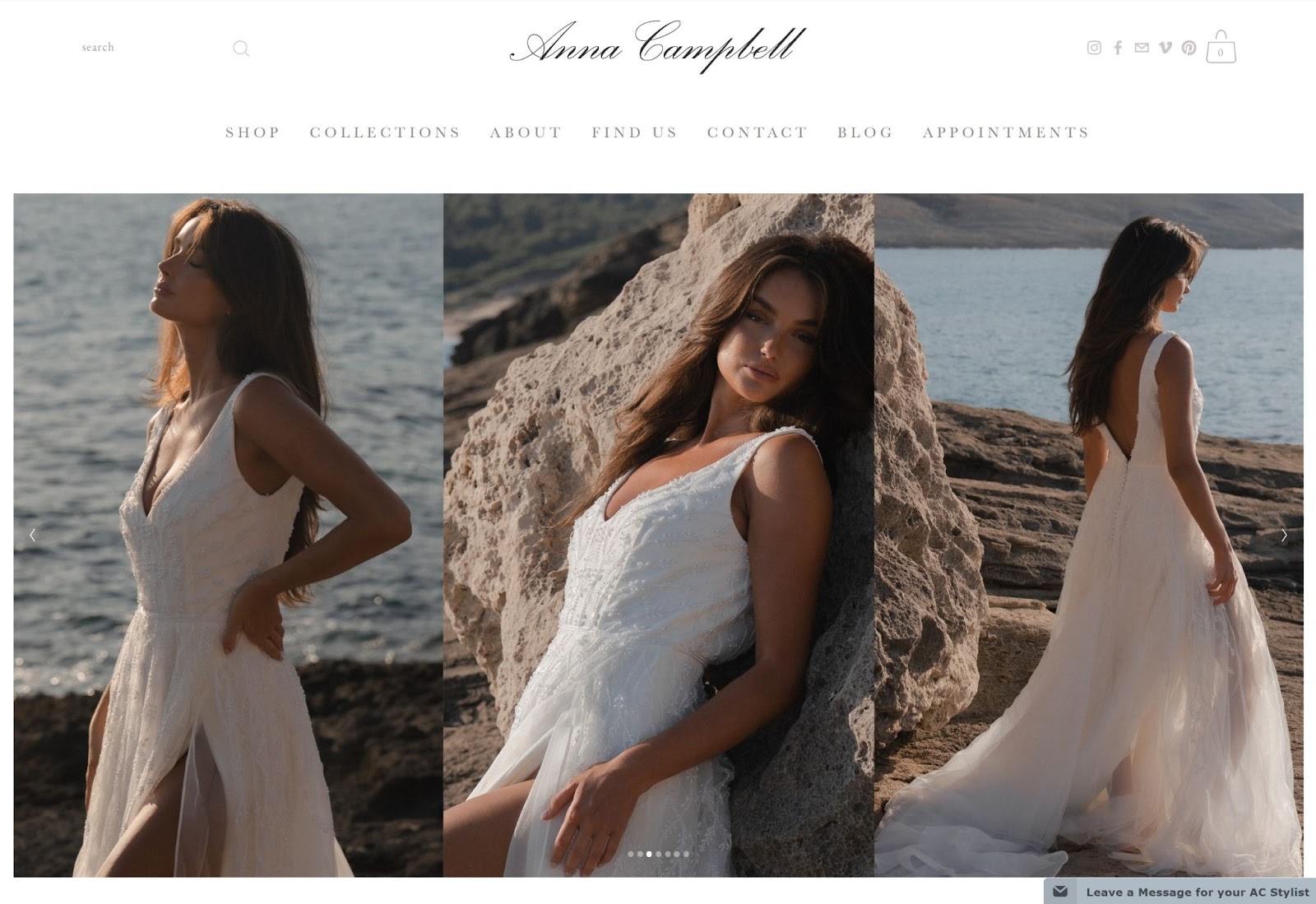 La galleria fotografica sulla home page degli abiti da sposa di Anna Campbell