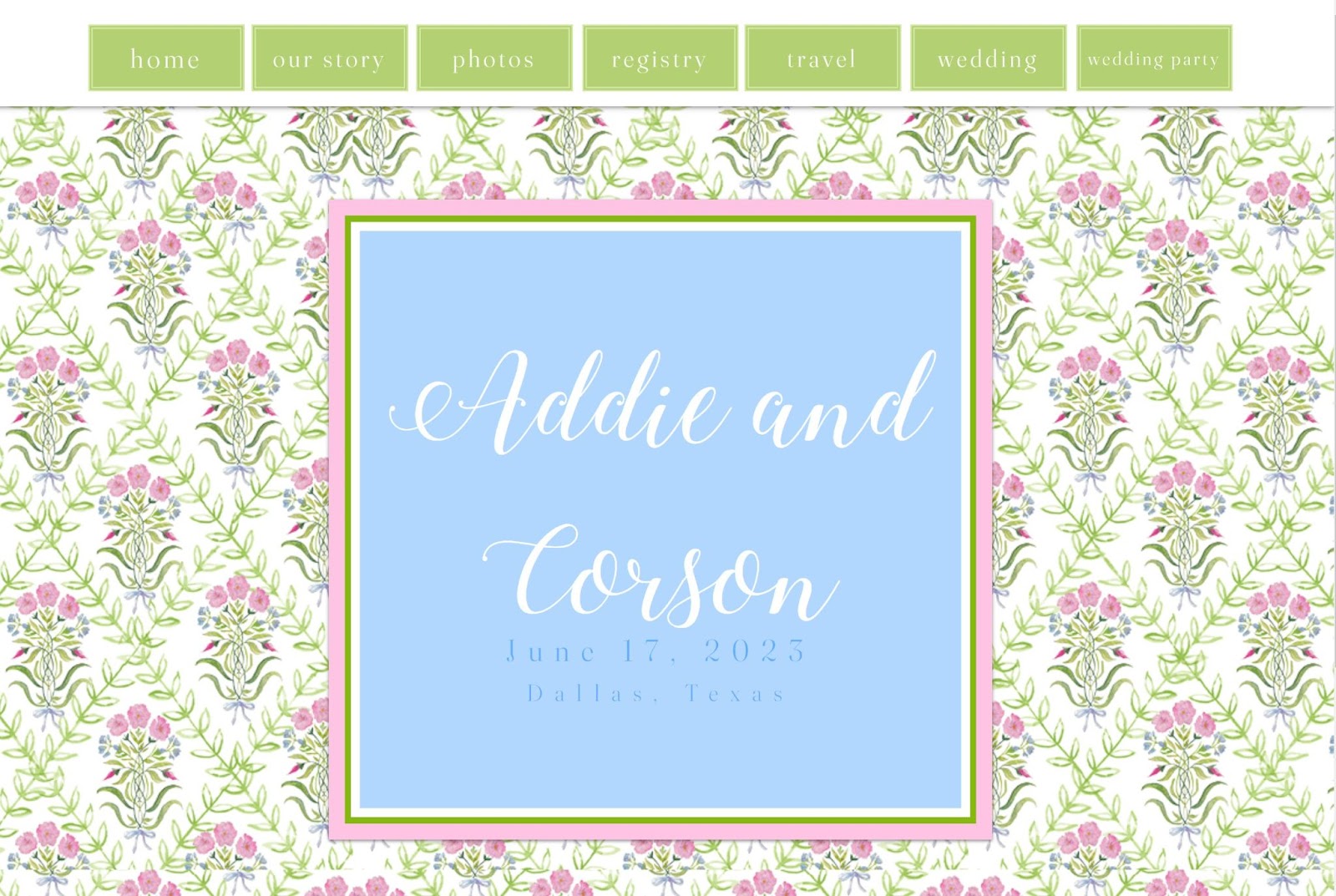Addie and Corson wedding website homepage