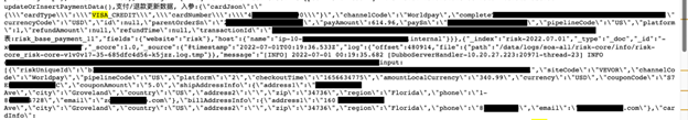 Example of customer data that exposed name, address, payment information, and order information.