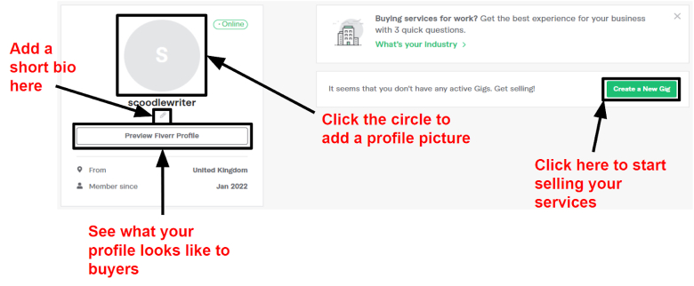 Editing your Fiverr profile