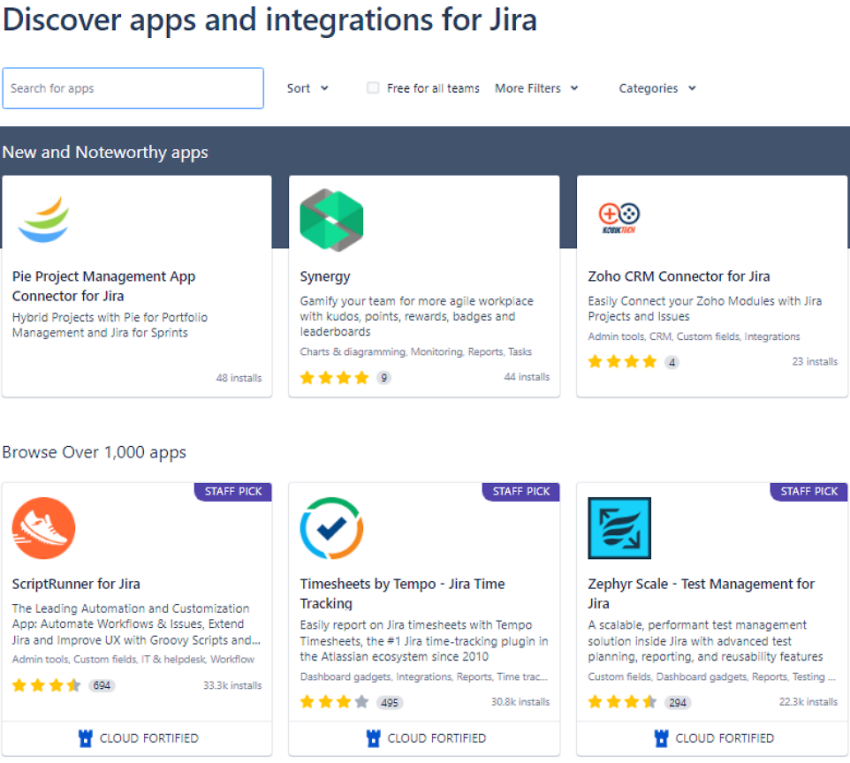 Jira's app marketplace