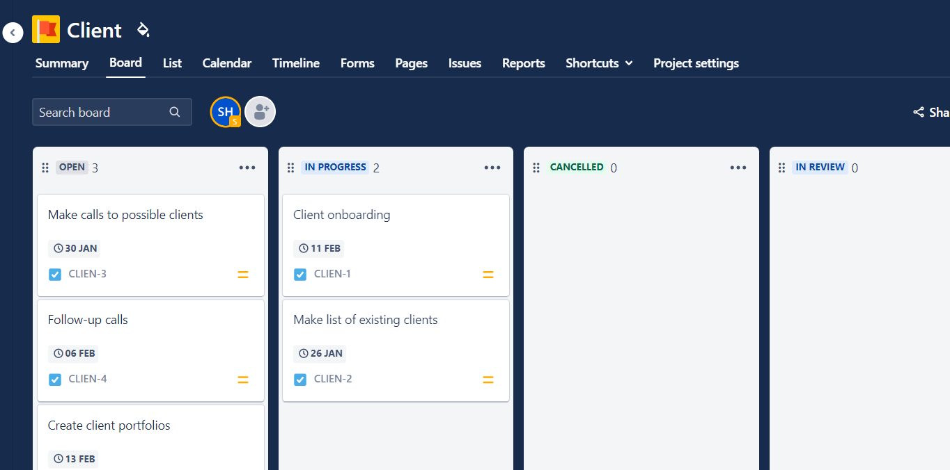 Detail of Jira's Board view