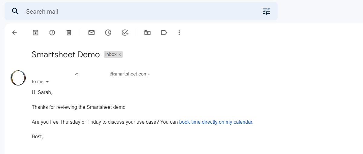 Detail of Smartsheet's email support
