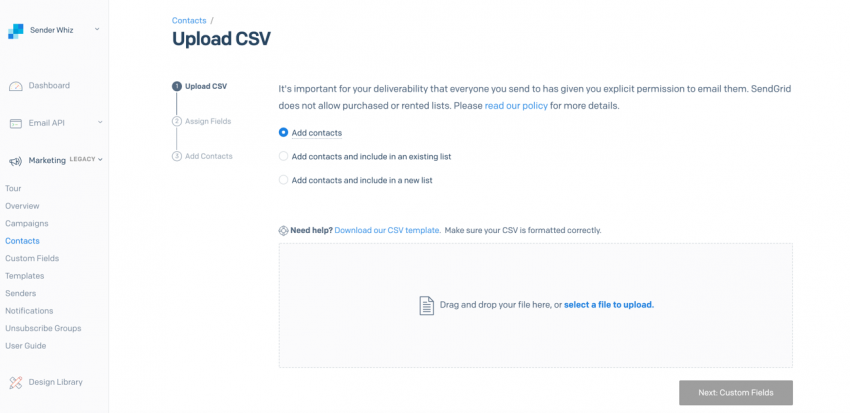 CSVファイルのアップロードページ