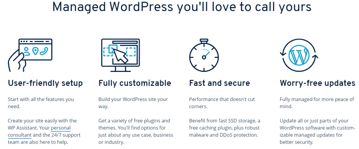 Screen shot of IONOS' managed WordPress services