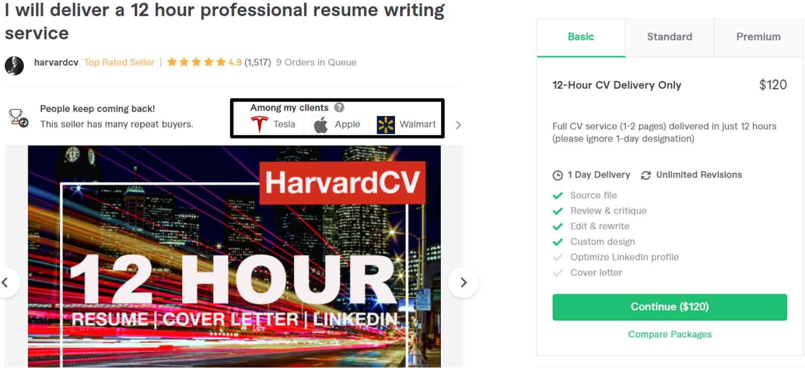 Harvardcv's resume writing service gig on Fiverr