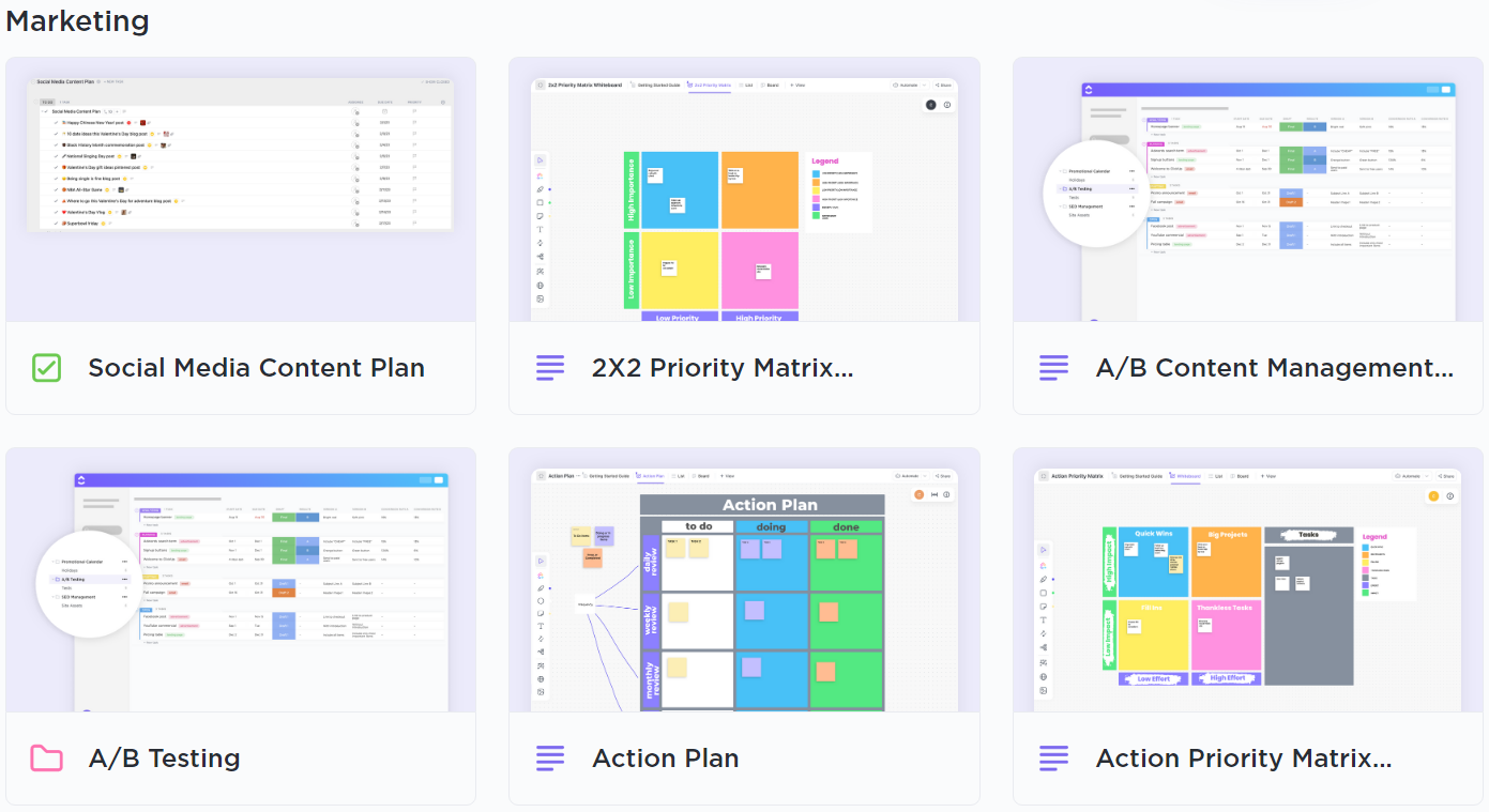 ClickUp's marketing templates