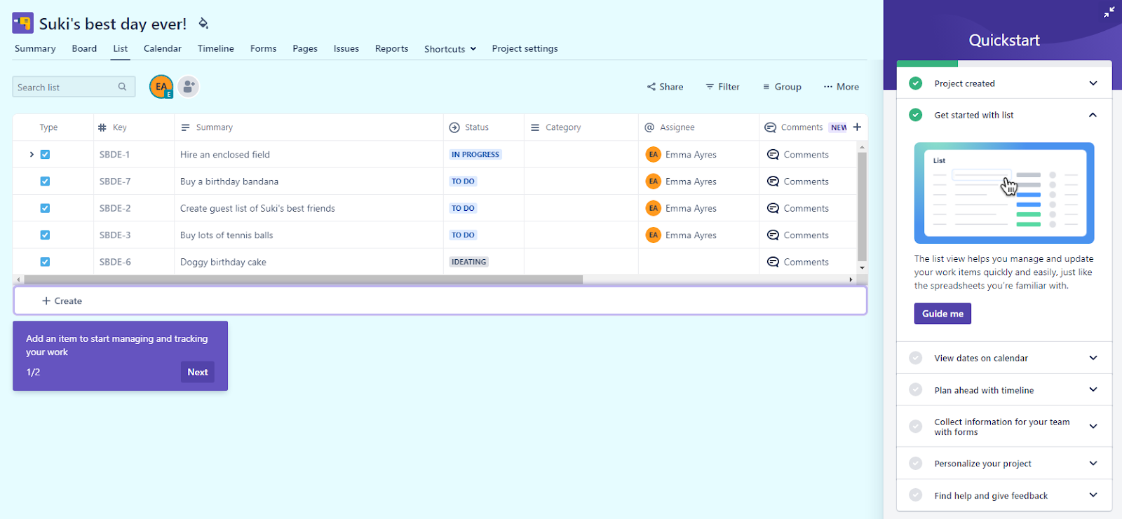 عرض قائمة Jira