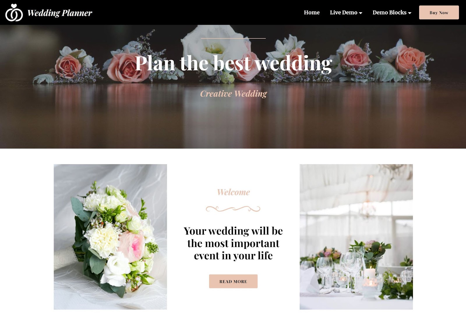 Mobirise Wedding AMP theme Wedding Planner demo.