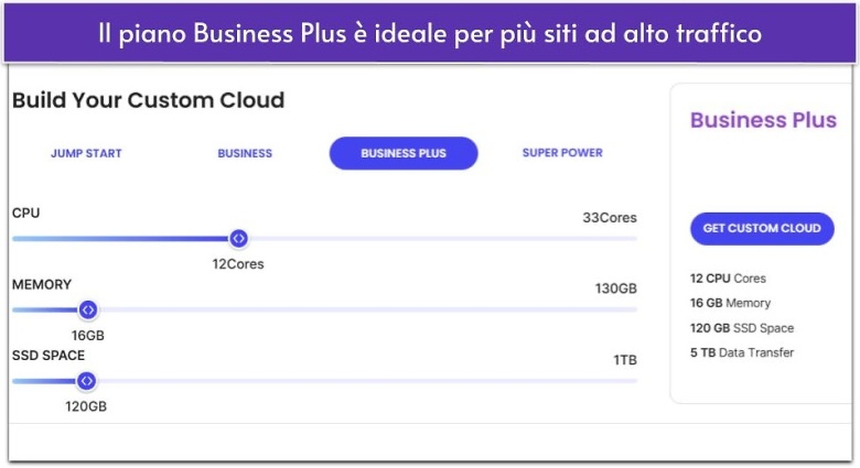 Il piano Business Plus è ideale per più siti ad alto traffico
