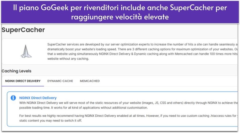 Il piano GoGeek per rivenditori include anche SuperCacher per raggiungere velocità elevate