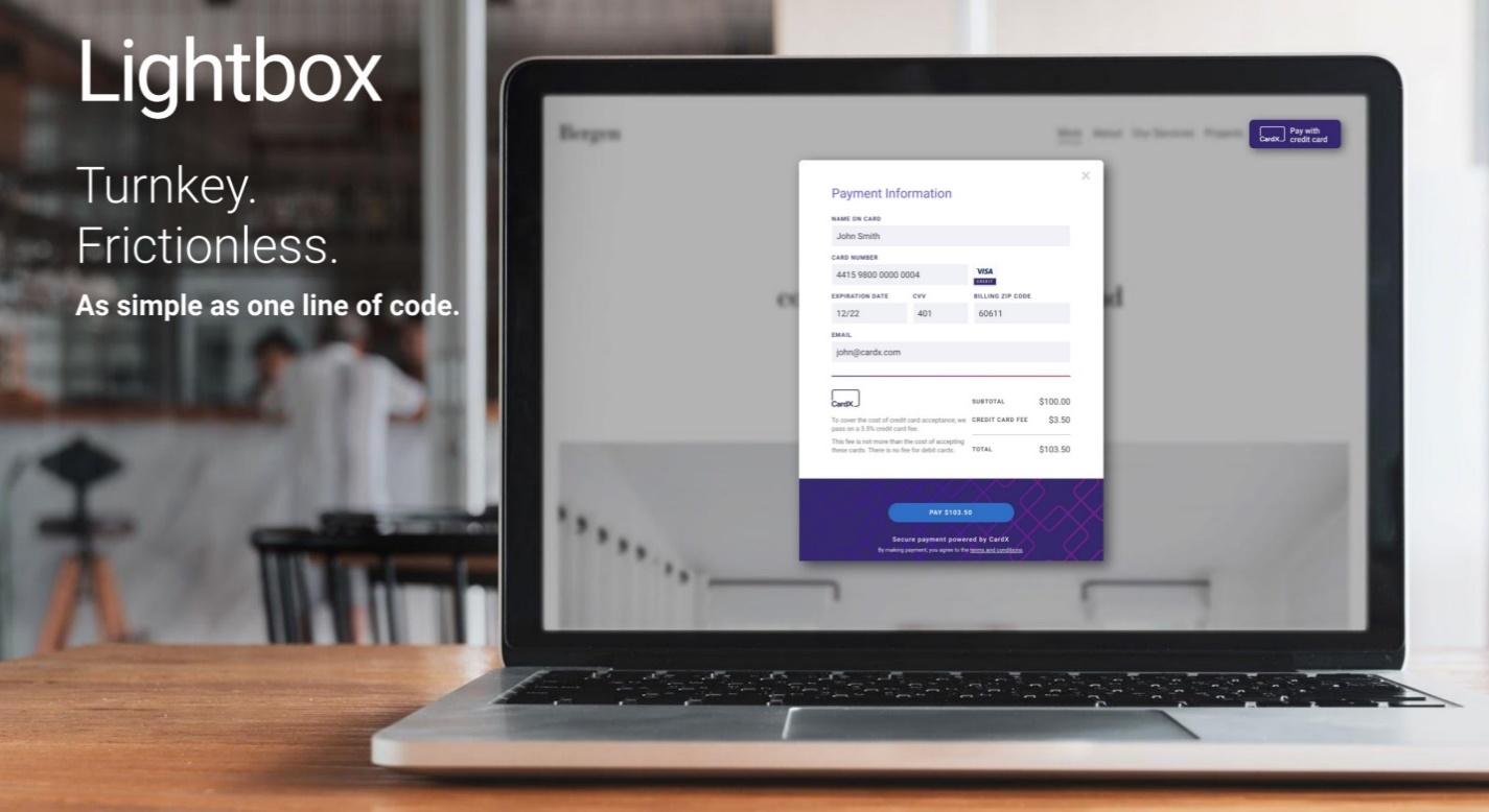 The CardX Lightbox for online payments.