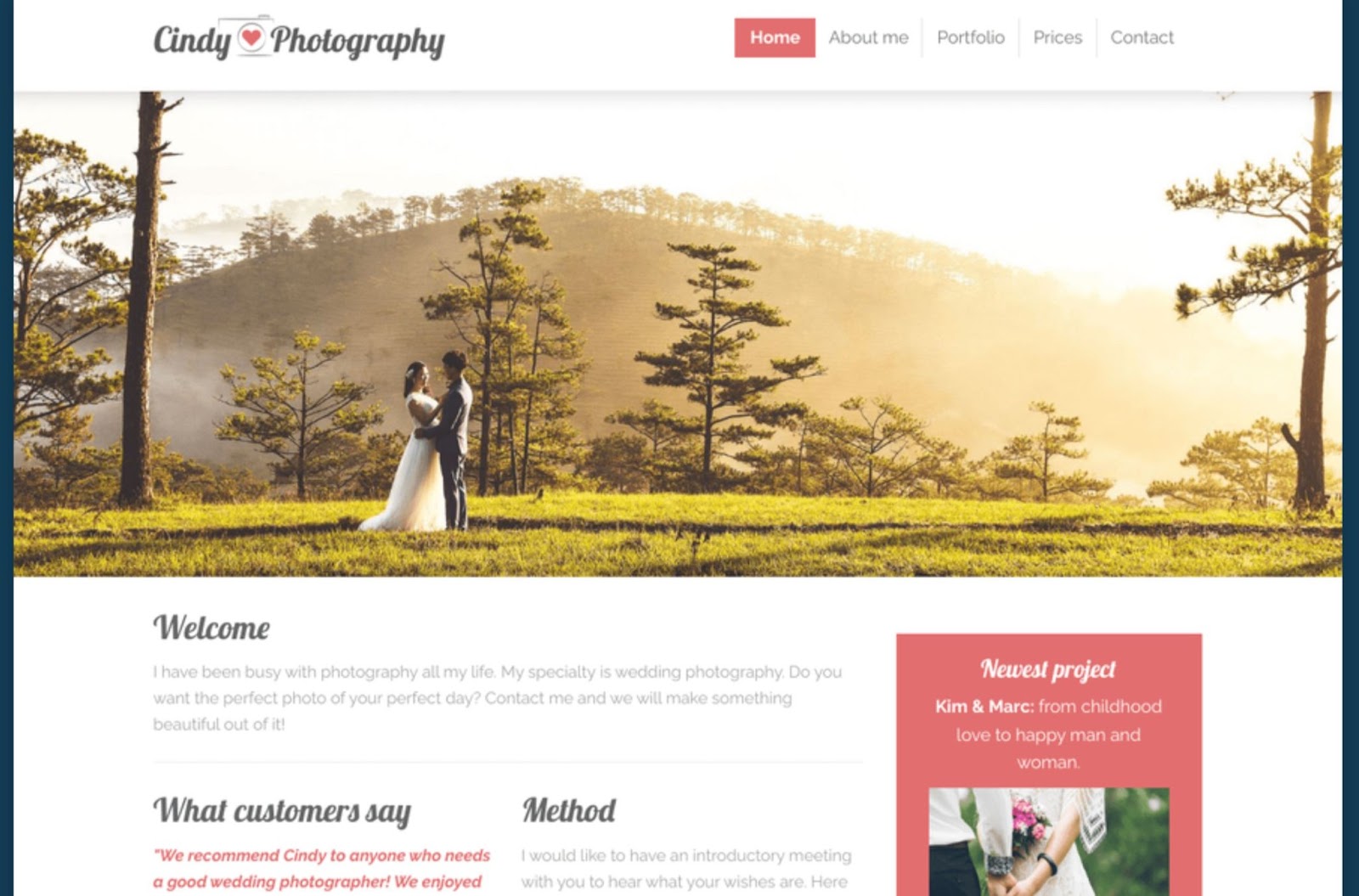 Webador Photo Romance template for wedding photography