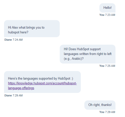 HubSpot live chat support