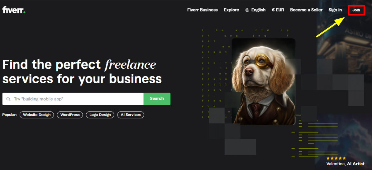 Fiverr homepage