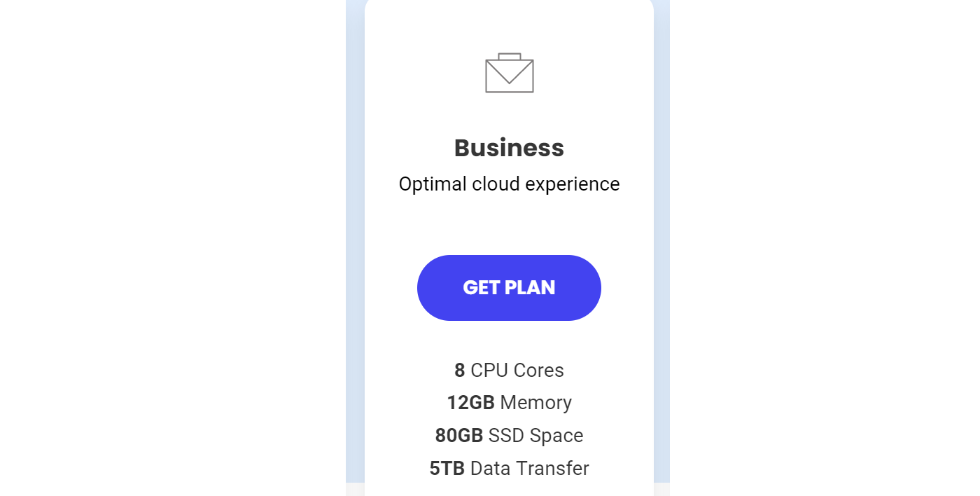 Detail of SiteGround's Business cloud hosting plan