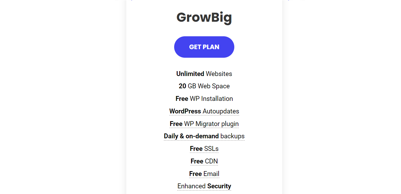 Detail of SiteGround's GrowBig reseller hosting plan