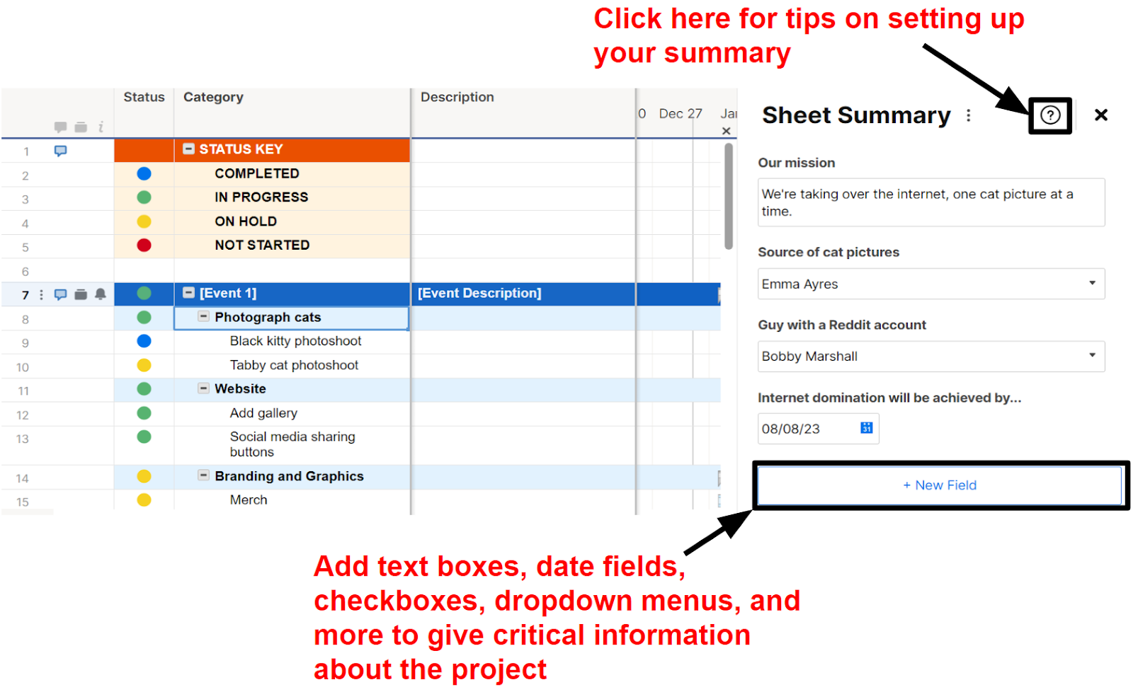 Smartsheet sheet summaries