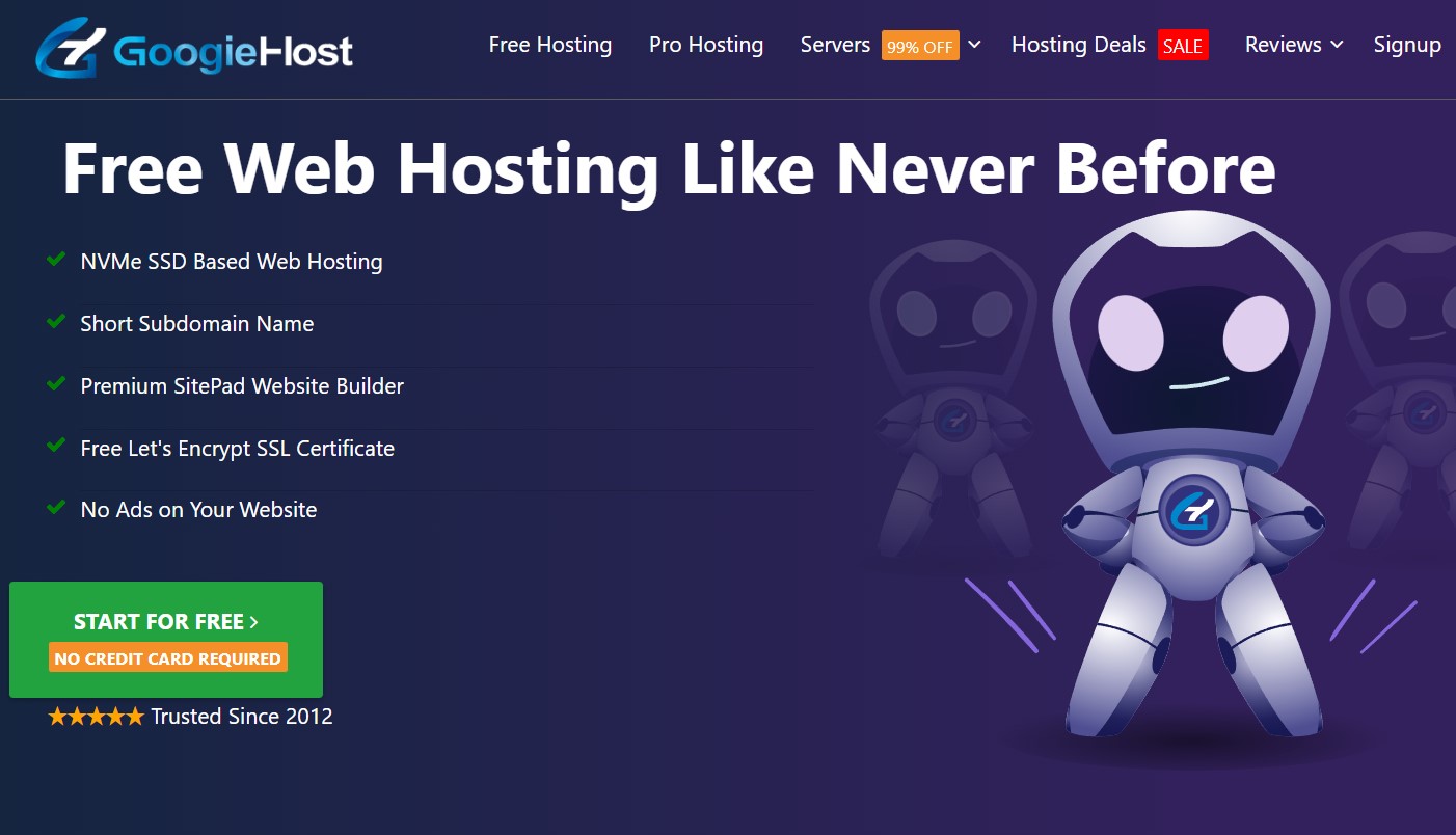 Feature list for GoogieHost free hosting