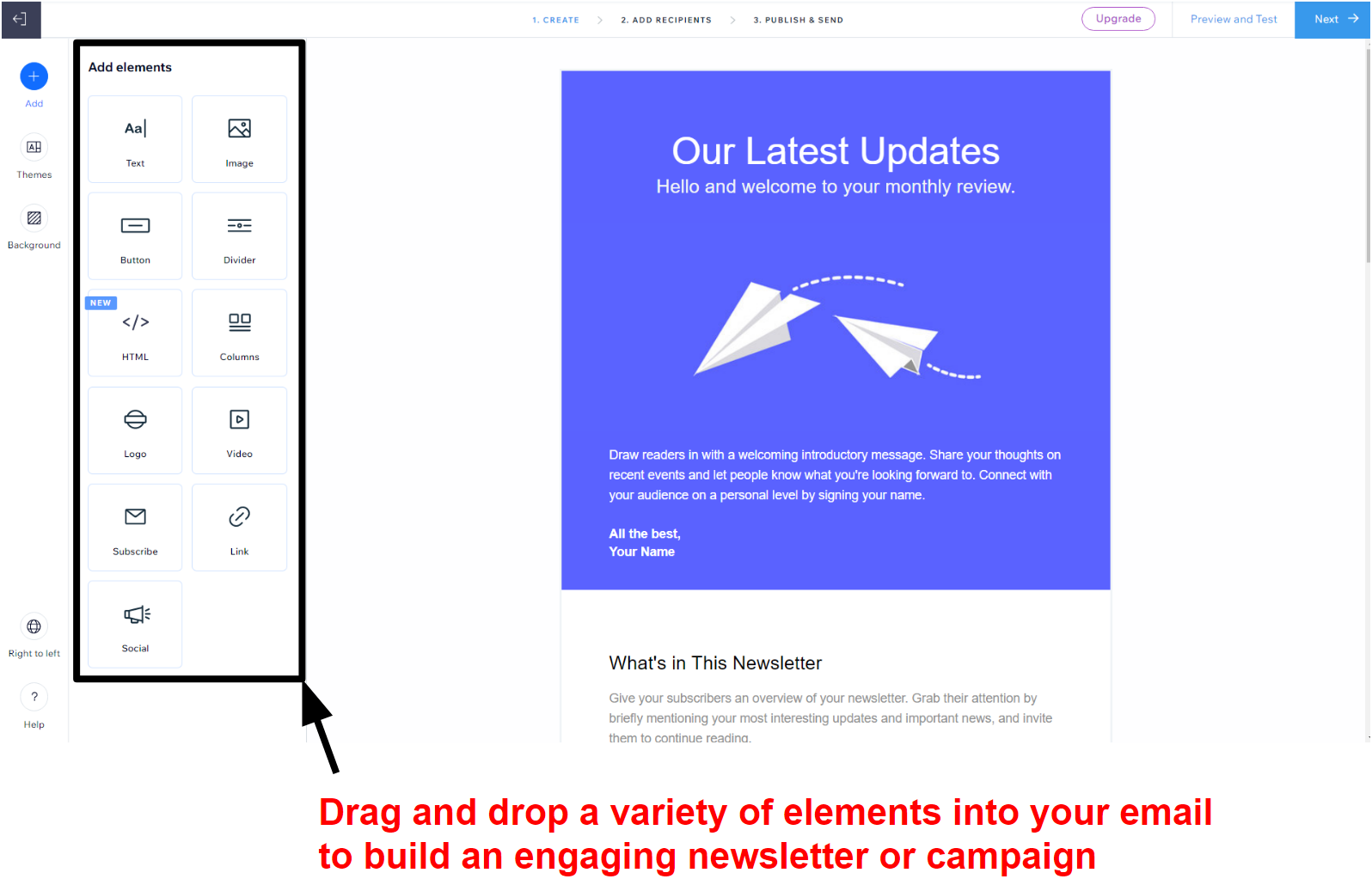A screenshot of Wix's email marketing campaign editor