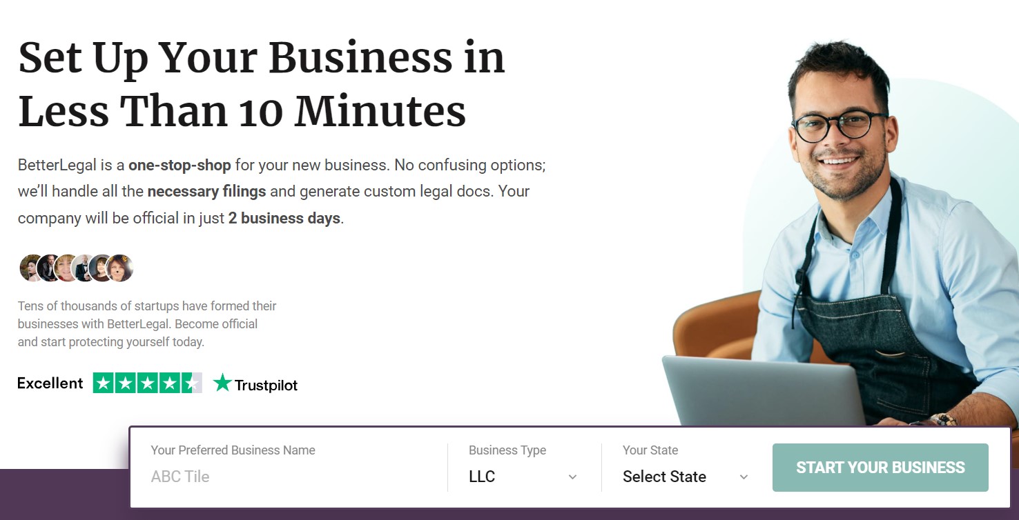 BetterLegal's homepage claim of a 10-minute application process