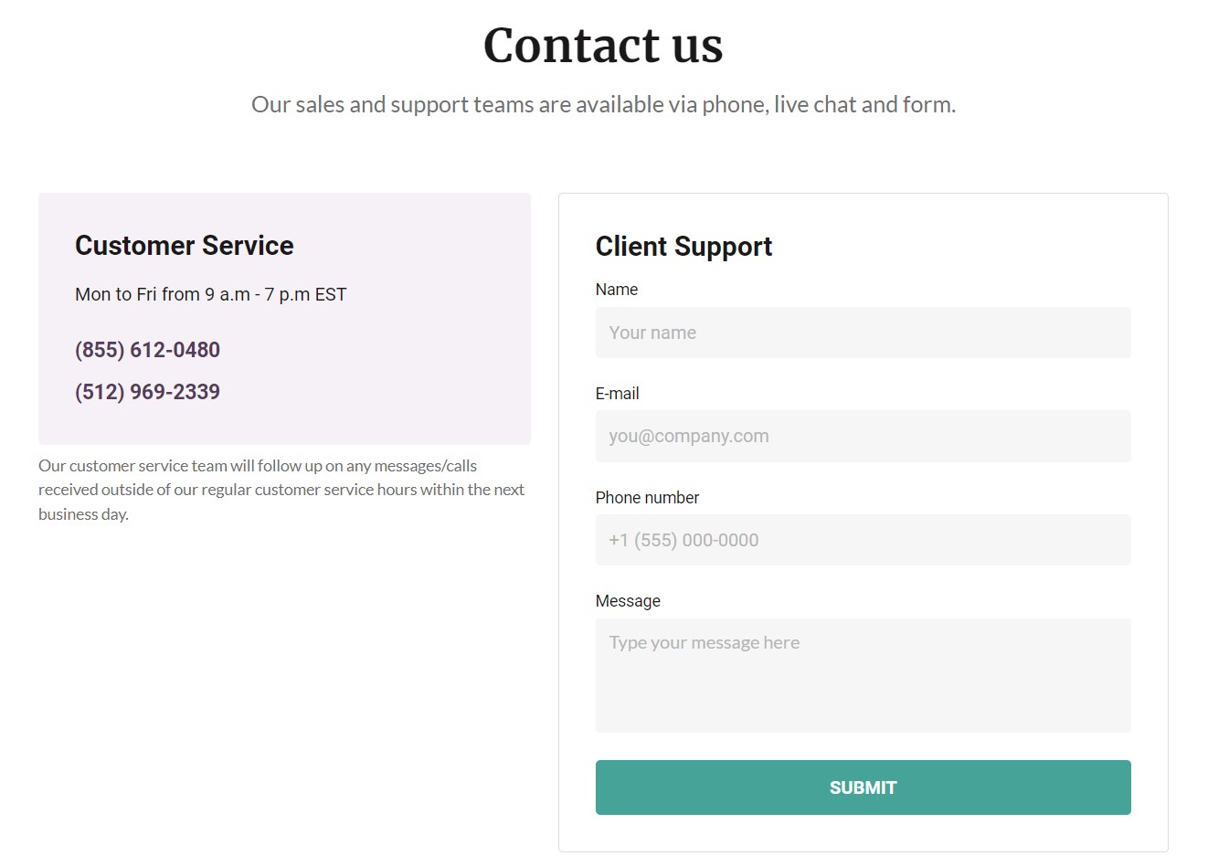 BetterLegal's customer support form