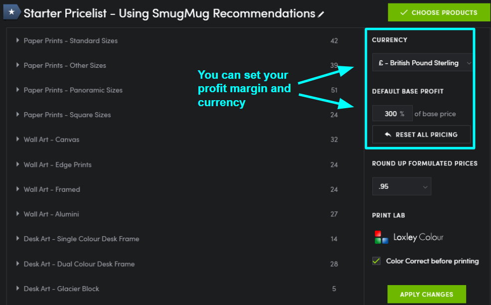 SmugMug Pricelist Recommendations