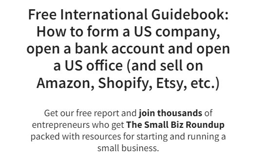Offer of free guidebook for non-US resident entrepreneurs