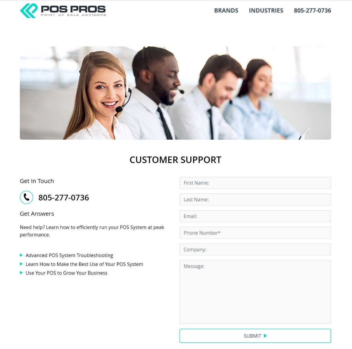 POS Pros customer support email form.