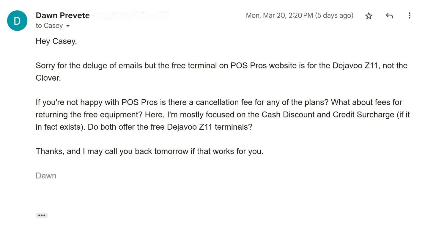 POS Pros customer support email form.