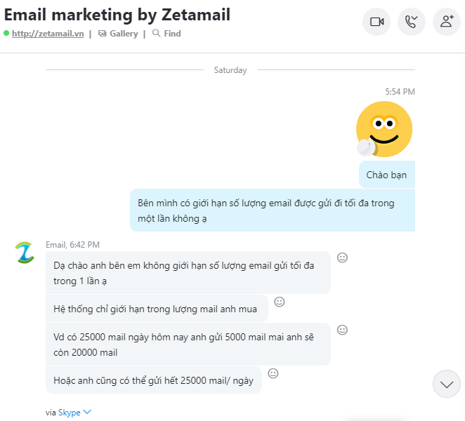 Chat với ZetaMail qua Skype