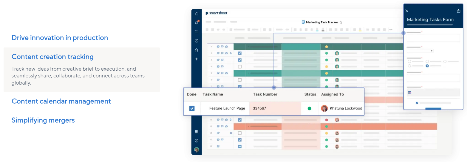 A screenshot showing Smartsheet's primary list view and how easy it is to customize